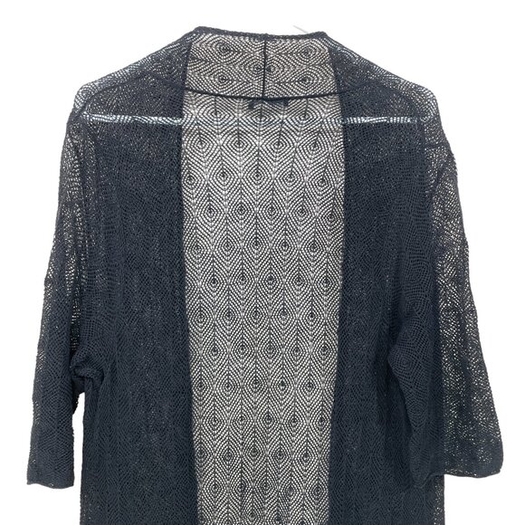 EILEEN FISHER Womens M? 100% Wool Open Front Mesh Knit Cardigan Duster Black - Picture 5 of 7